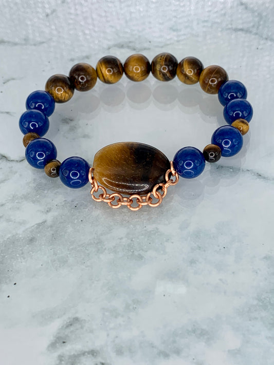 Tigers Eye / Blue Jade Bracelet